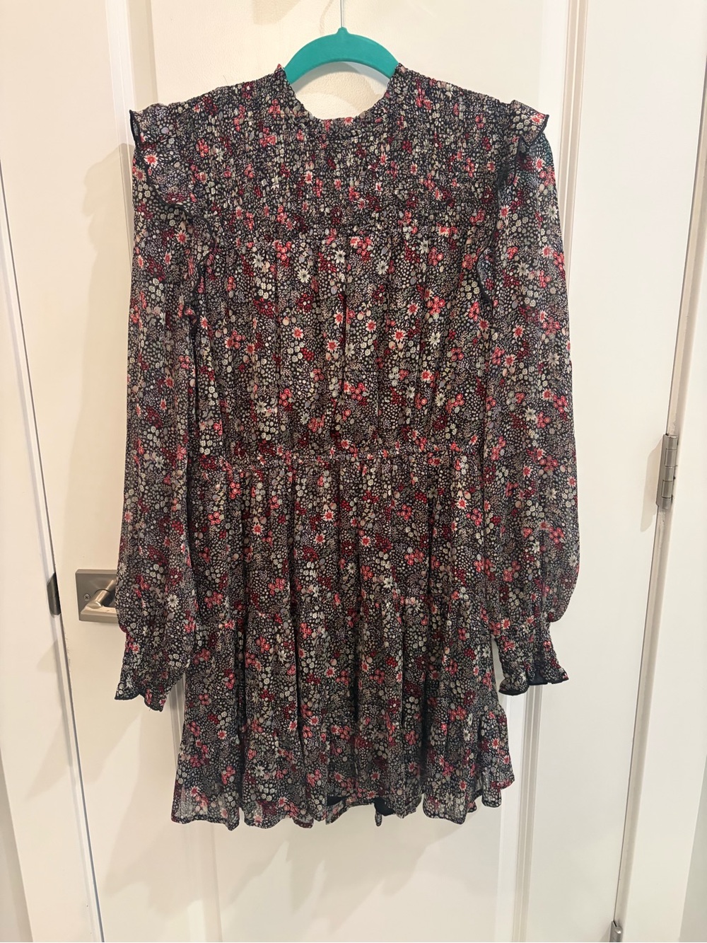 Aqua Black Floral Smocked Mini Dress